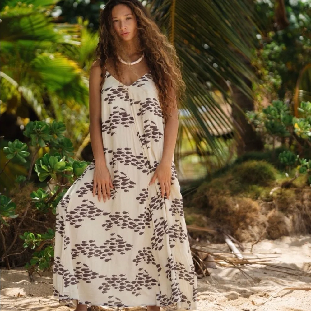NWT Ava Sky Dress Anessa — Macadamia Fish print | size S. Maxi length. - Picture 1 of 8
